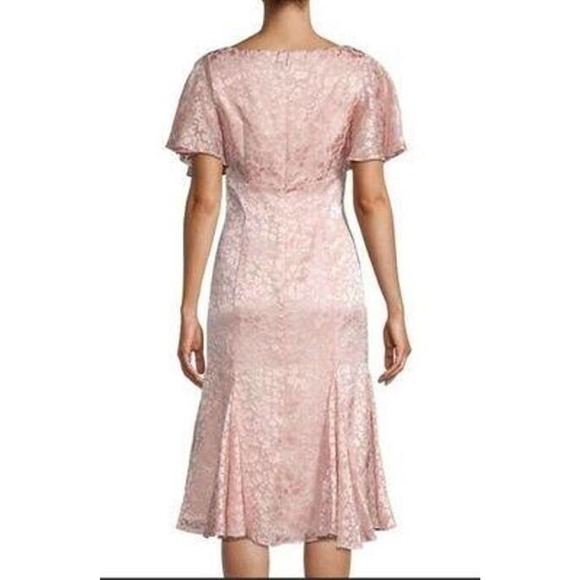 Adrianna Papell Women's blush pink Satin Burnout flutter sleeves midi Dress 10 - Picture 8 of 16